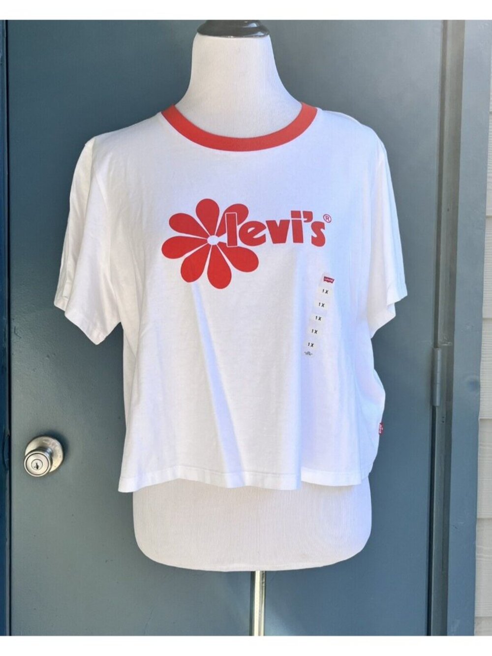 Levi's Crop Top Tee Womens Plus Size 1X White Orange‎ Flower Power Boho NEW